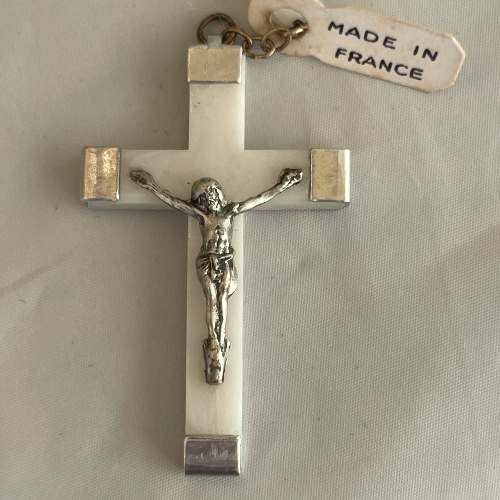 Vintage French Rosary White Beads Crucifix First Communion Confirmation Gift NOS